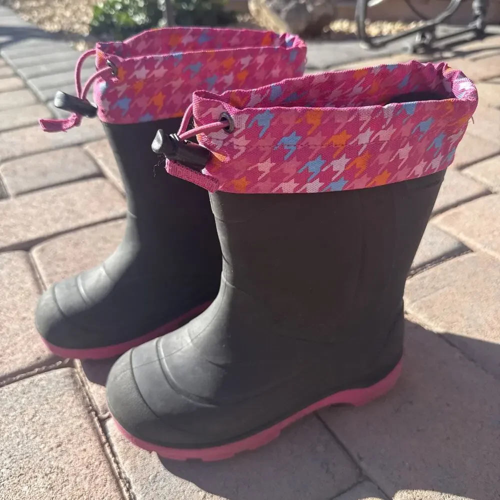 Kamik Snobuster Boots Kids Sz 13 Charcoal Pink Waterproof Winter Snow Boots